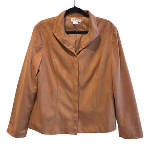 Shomi by Miller Shor Womens Brown Faux Suede Blazer Jacket‎ Size 16 Career
